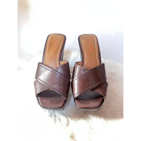 Michael Kors Brown Leather 70s Retro "Dizzy" Platform Sandals Chunky Heels 7.5 - Picture 3 of 10